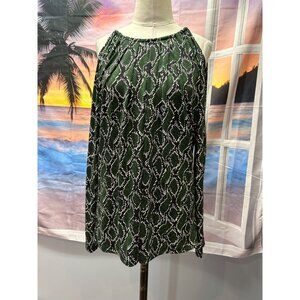 Michael Kors L/S cold shoulder blouse green snakeskin print Large